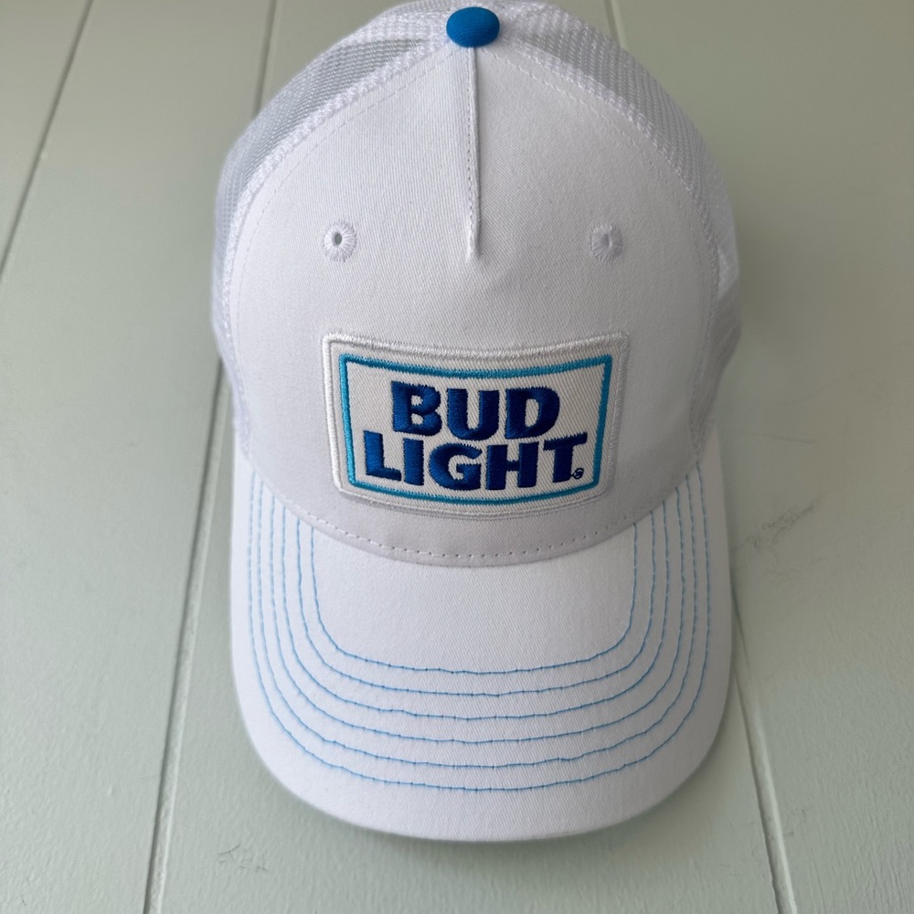 Bud Light White Cap with Blue Stitching